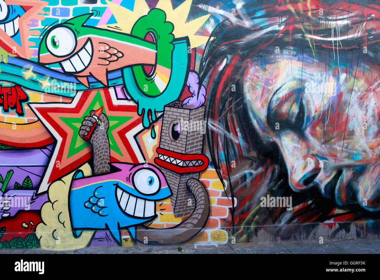 Graffiti auf dem Beco do Batman in Vila Madalena, Sao Paulo, Brasilien Stockfoto