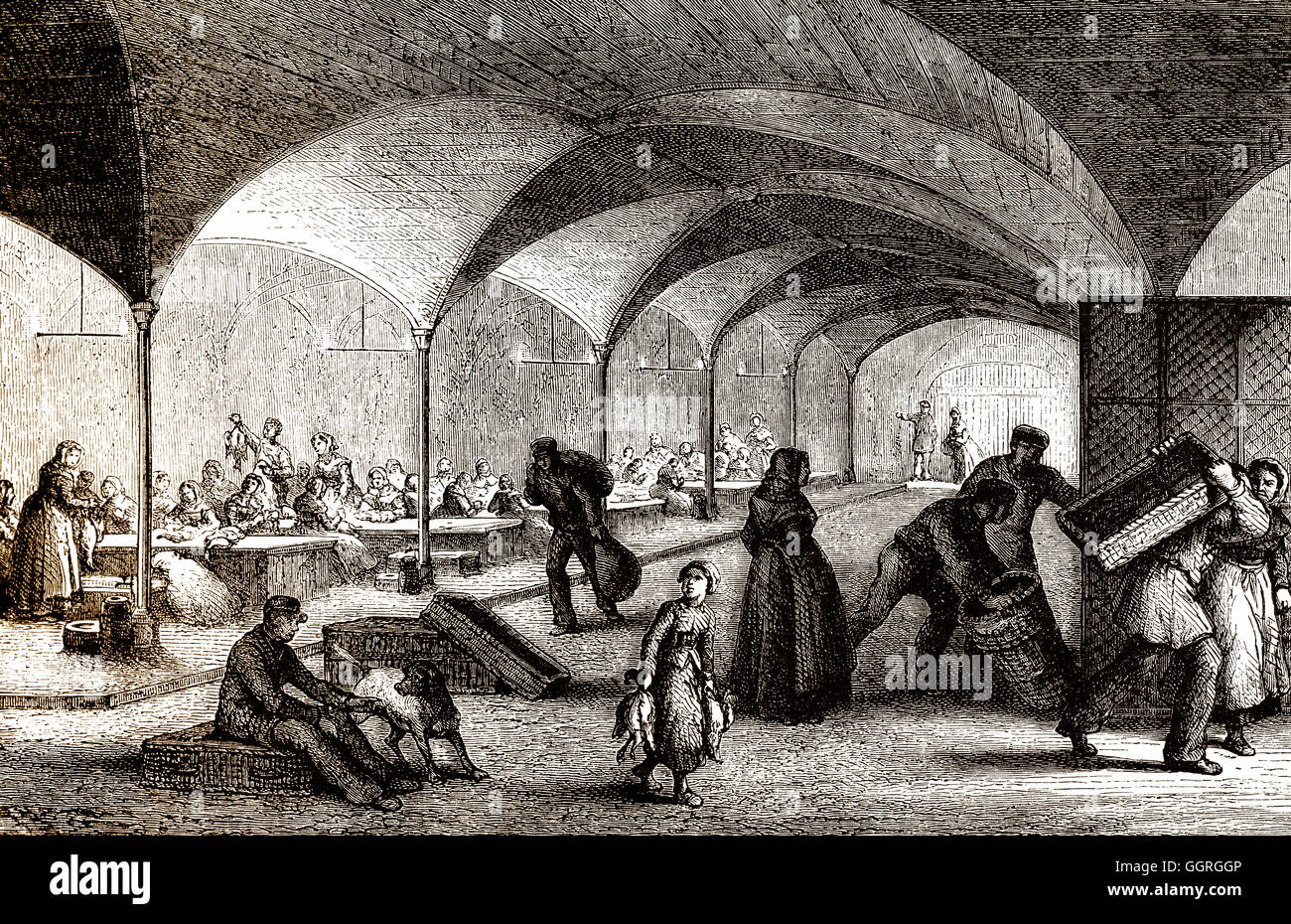 Les Halles de Paris, Markt mit frischen Lebensmitteln, 19. Jahrhundert Stockfoto