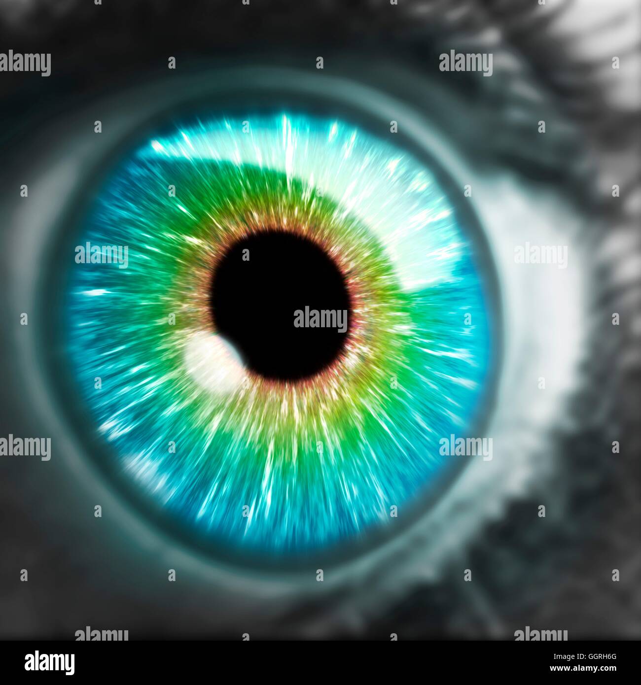 Extereme Nahaufnahme von einem menschlichen Iris und Pupille. Stockfoto