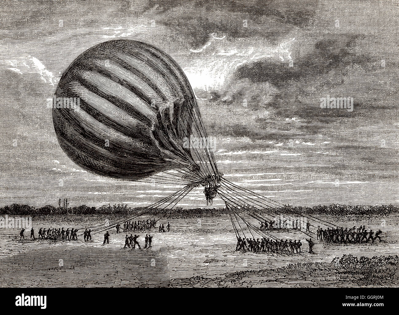 Ungelenkte Ballon-e-Mail-Transport während der Belagerung von Paris 1870-1871 Stockfoto