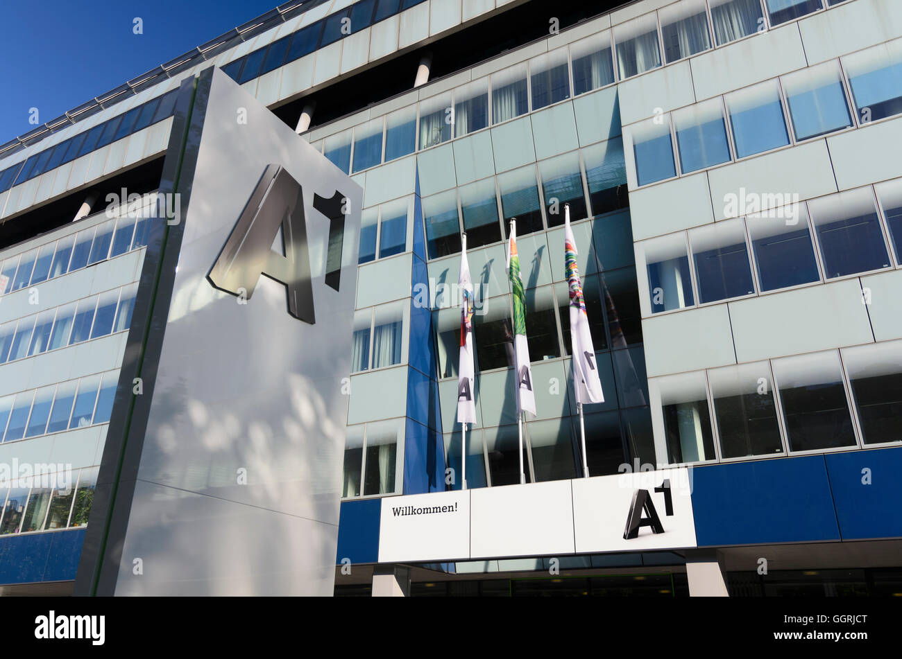 Wien, Wien: Hauptsitz der A1 Telekom Austria AG in Lassallestraße 9, Österreich, Wien, 02. Stockfoto