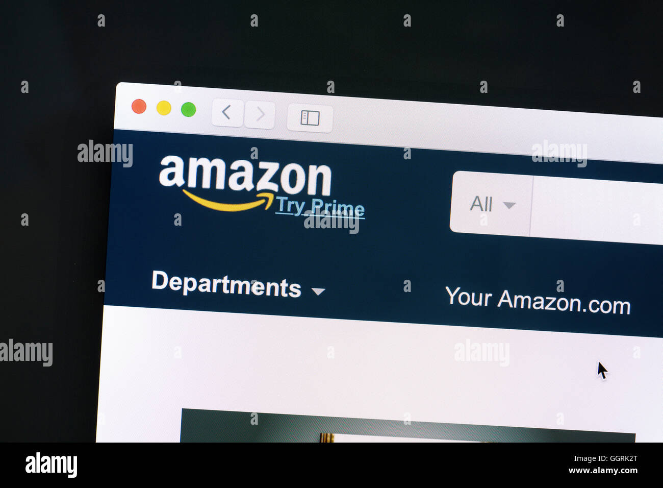 Amazon-Website auf einem Computer-Bildschirm. Amazon.com ist ein US-amerikanischer e-Commerce-Unternehmen. Stockfoto