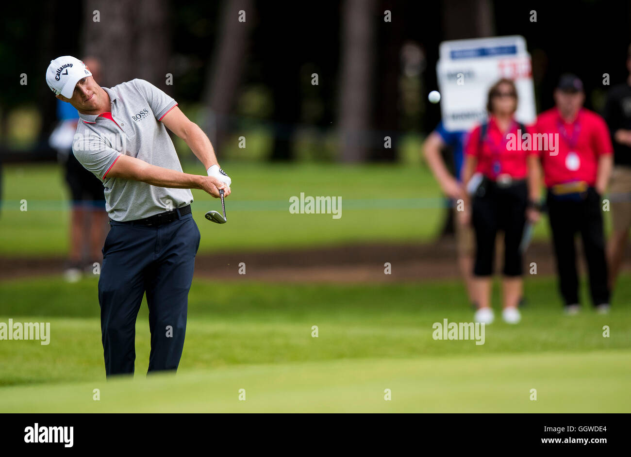 Alex Noren in seinem Match gegen James Morrison am dritten Tag von Paul Lawrie Match Play Archerfield links, East Lothian. PRESSEVERBAND Foto. Bild Datum: Samstag, 6. August 2016. Vgl. PA Geschichte GOLF Archerfield. Bildnachweis sollte lauten: Craig Watson/PA Wire. Einschränkungen: Nur zur redaktionellen Verwendung. Keine kommerzielle Nutzung. Keine falschen Handelsvereinigung. Keine video Emulation. Keine Manipulation von Bildern. Stockfoto