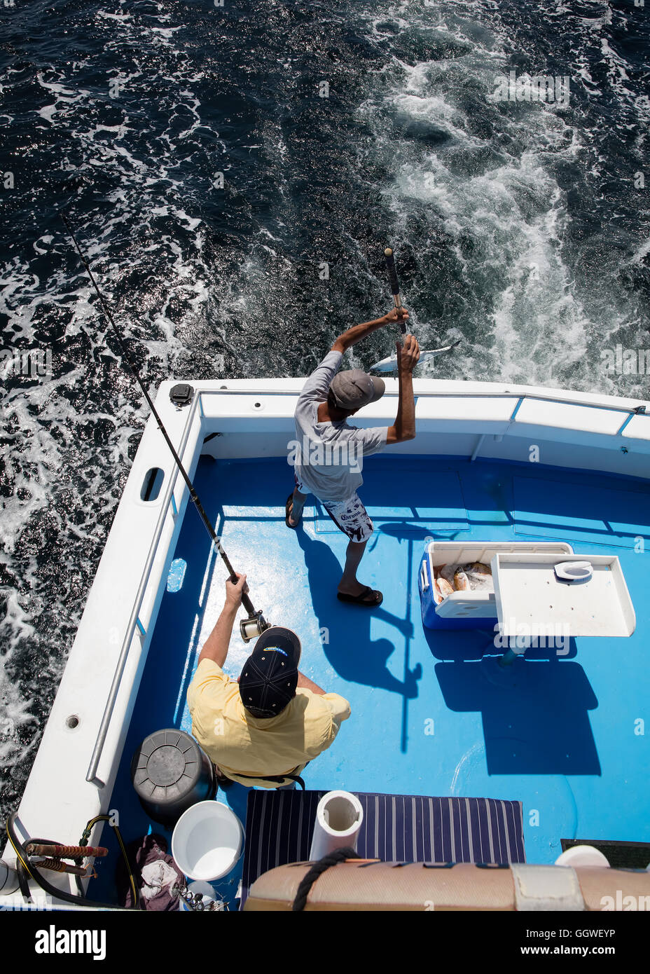 Trolling während Sie Deep Sea Fishing in Destin, Florida Stockfoto