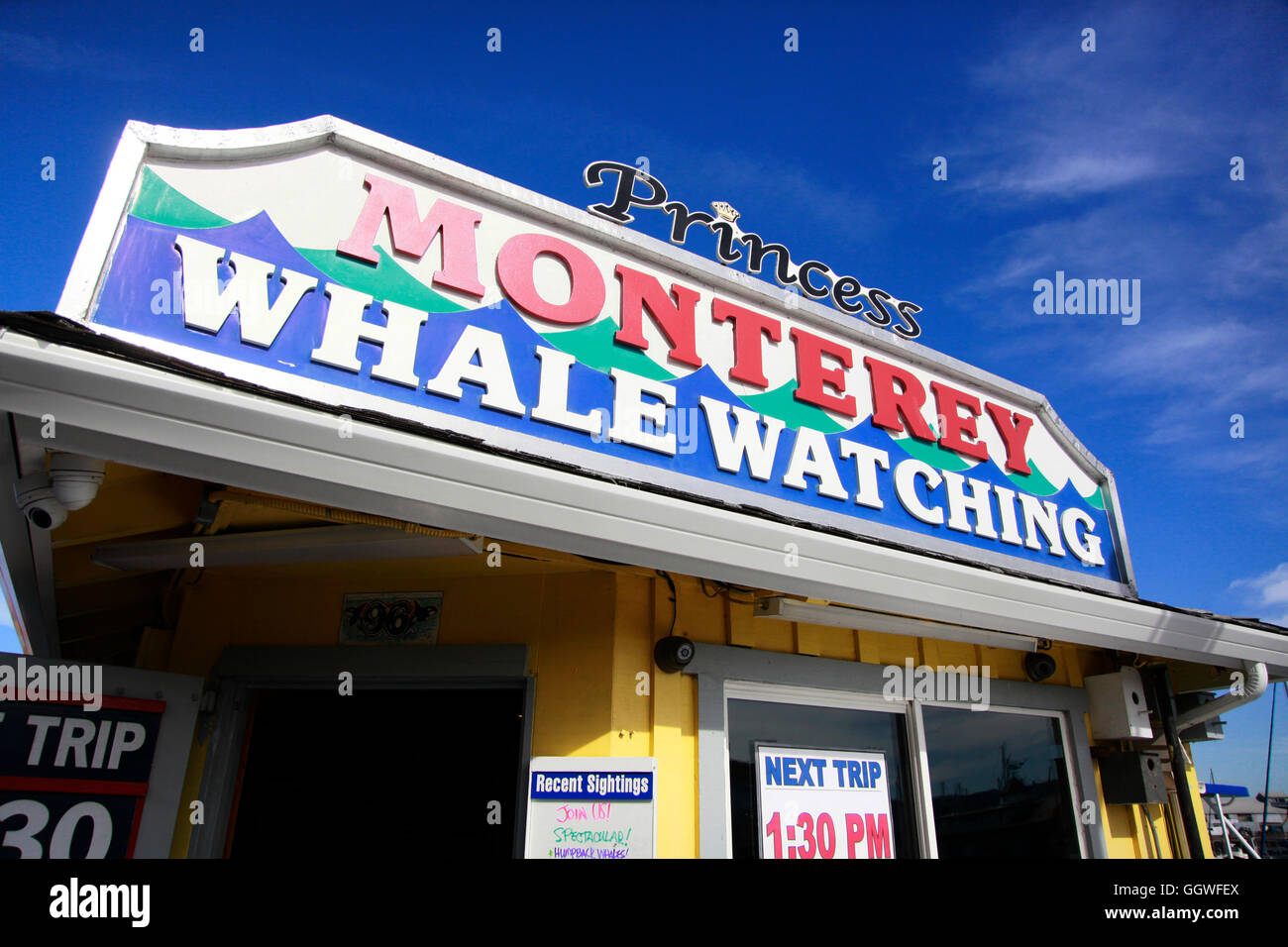 MONTEREY WHALE WATCHING auf FISHERMANS WHARF - MONTEREY, Kalifornien Stockfoto