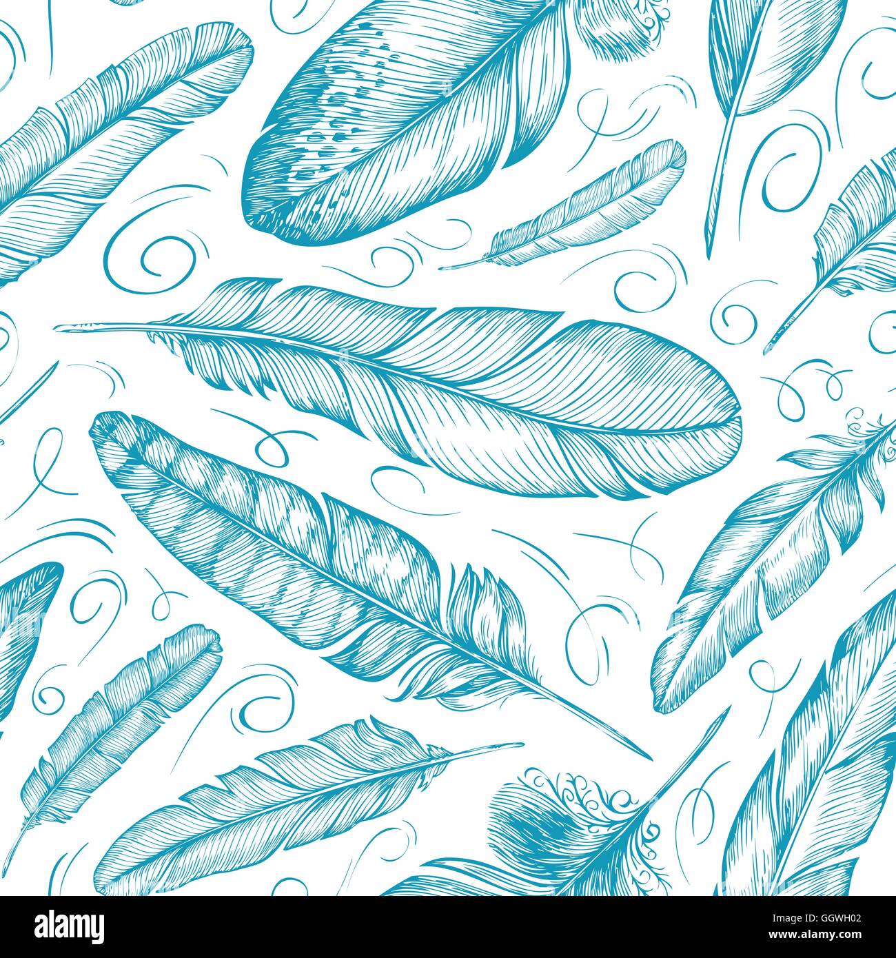 Nahtlose Muster mit dekorativen Federn. Hintergrund-Vektor-illustration Stock Vektor