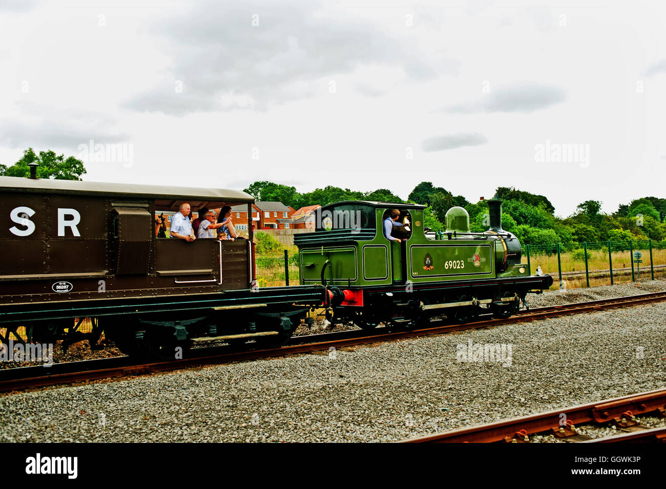 J72 Klasse Nr. 69073 Joem geben Bremse van Fahrten an Fortbewegung Eisenbahnmuseum Shildon, County Durham Stockfoto