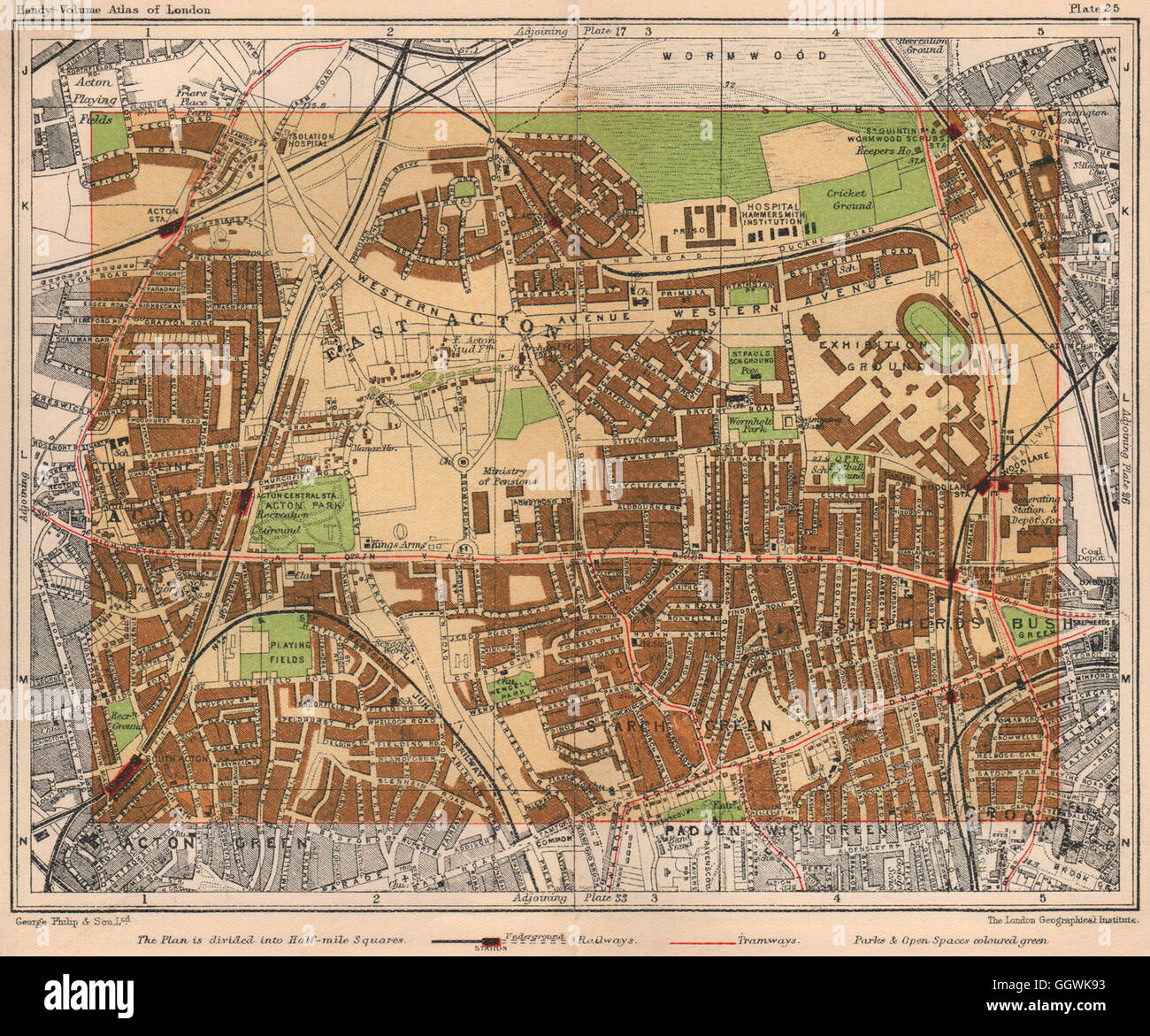 W LONDON Acton White City Shepherd Bush Stärke grün Paddenswick Grn, 1932 Karte Stockfoto