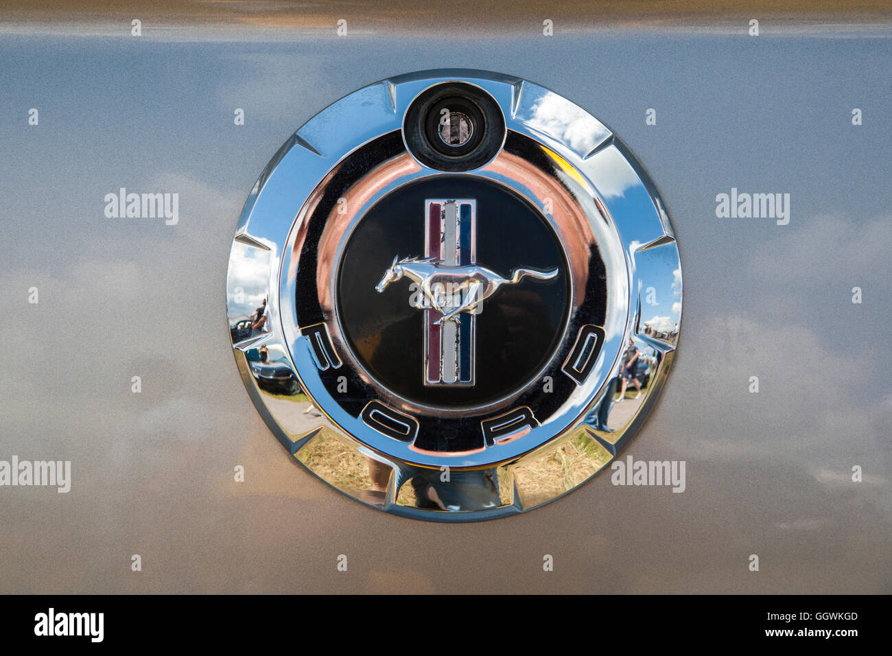 Amerikanischer Oldtimer Ford Mustang, Nahaufnahme der Rückansicht Stockfoto