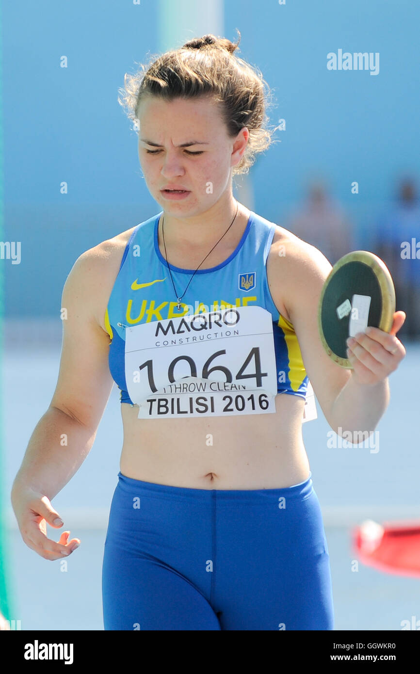 HARKUSHA Darya aus der Ukraine während Diskus werfen Wettbewerb bei den Jugend Europameisterschaften in der Leichtathletik-Sta Stockfoto