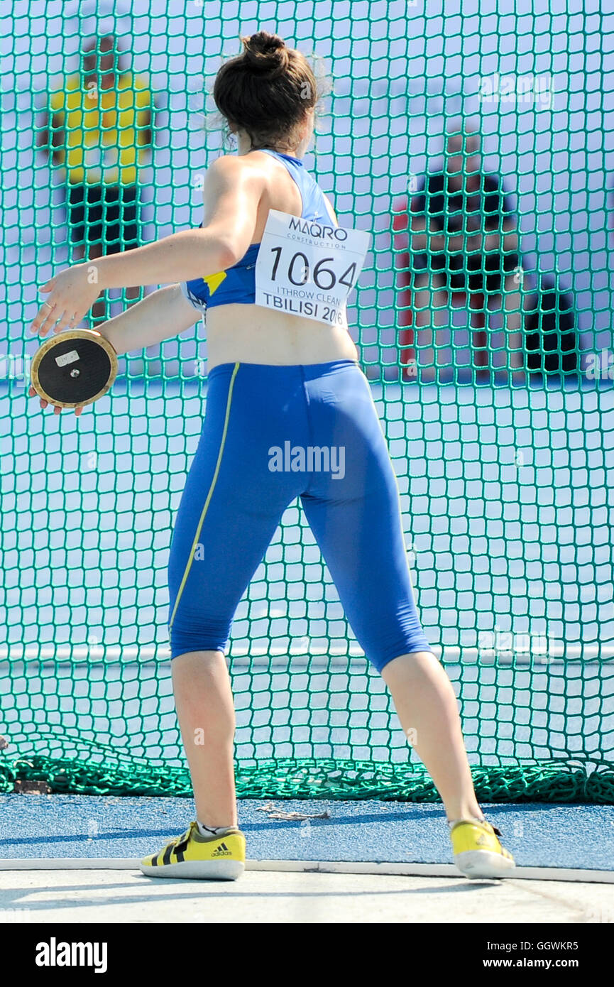 HARKUSHA Darya aus der Ukraine während Diskus werfen Wettbewerb bei den Jugend Europameisterschaften in der Leichtathletik-Sta Stockfoto