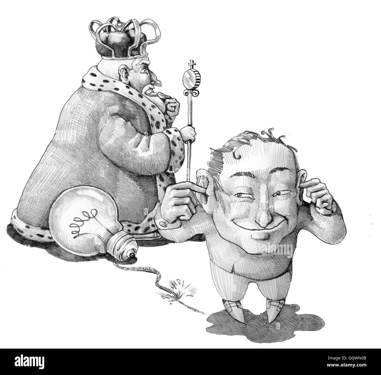 ein Mann nutzt eine Glühbirne als eine Bombe um zu sprengen, ein König Stockfoto