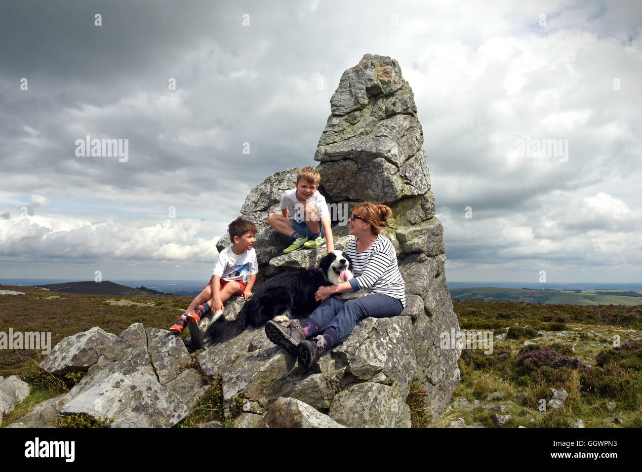 Familientag auf dem Stiperstones Hügel in der Grafschaft Shropshire Stockfoto