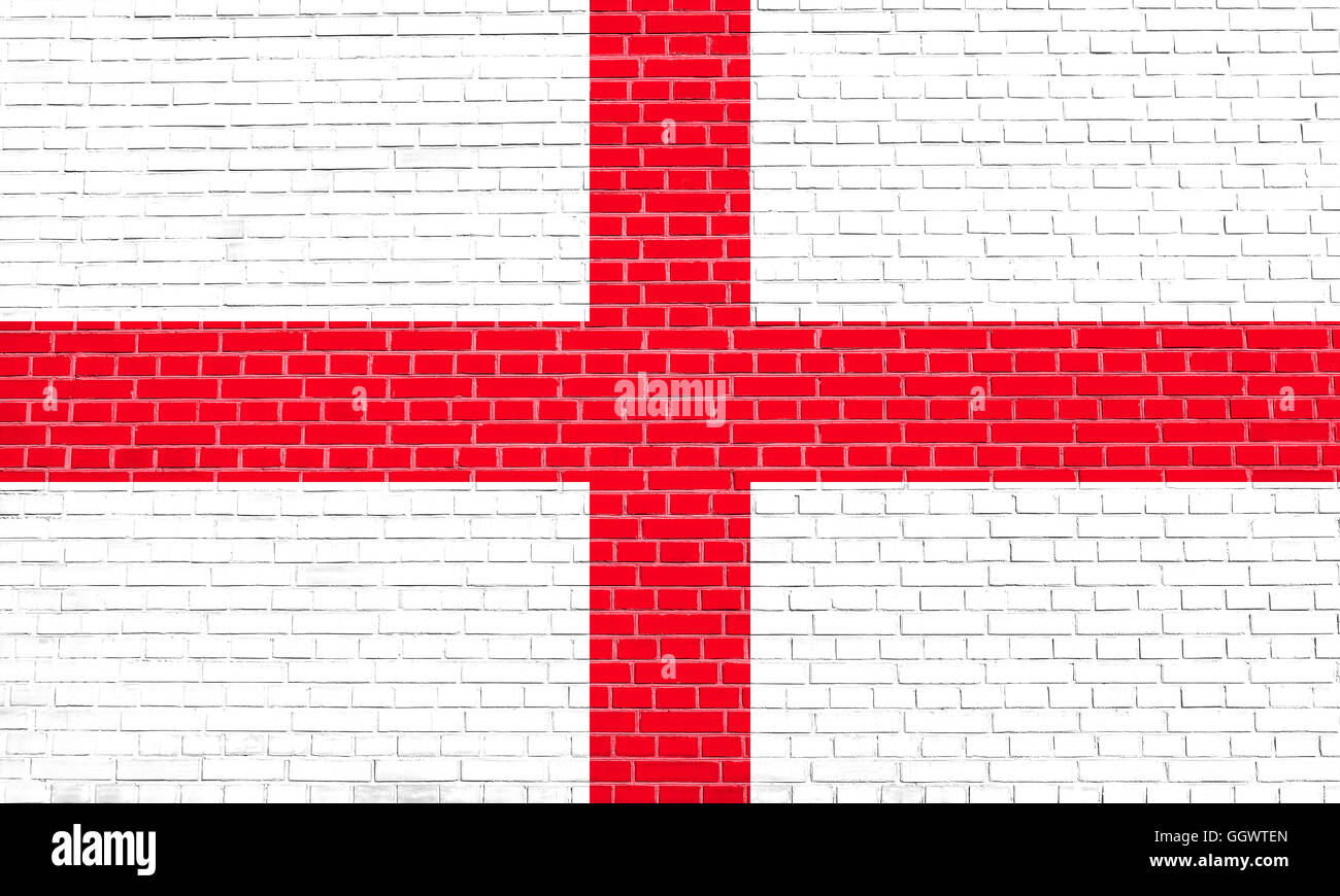 Flagge von England, Kreuz von St. Georg auf Brick Wand Textur Hintergrund. Englische Nationalflagge. Stockfoto