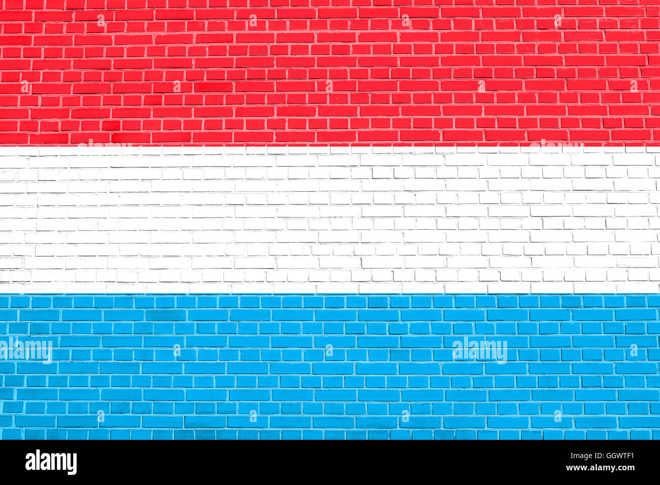 Flagge von Luxemburg auf Ziegel Wand Textur Hintergrund. Luxemburgische Flagge. Stockfoto