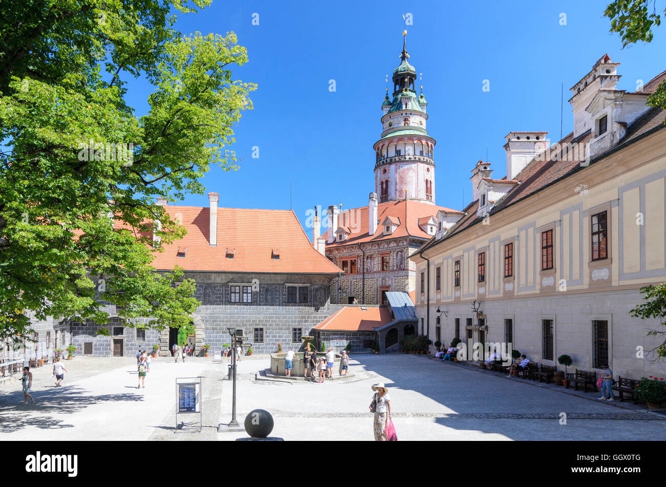 Ceský Krumlov (Böhmisch Krumau): Innenhof in der Burg, Jihocesky, Südböhmen, Tschechien, Südböhmen, Stockfoto