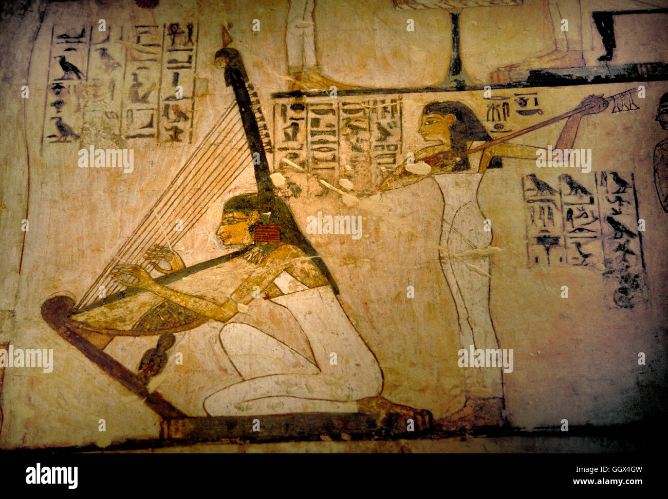 Musiker auf eine Wand des Grabes von Rakmire dargestellt.  Tal der noblen. Die Nekropole. Luxor - Ägypten. Stockfoto