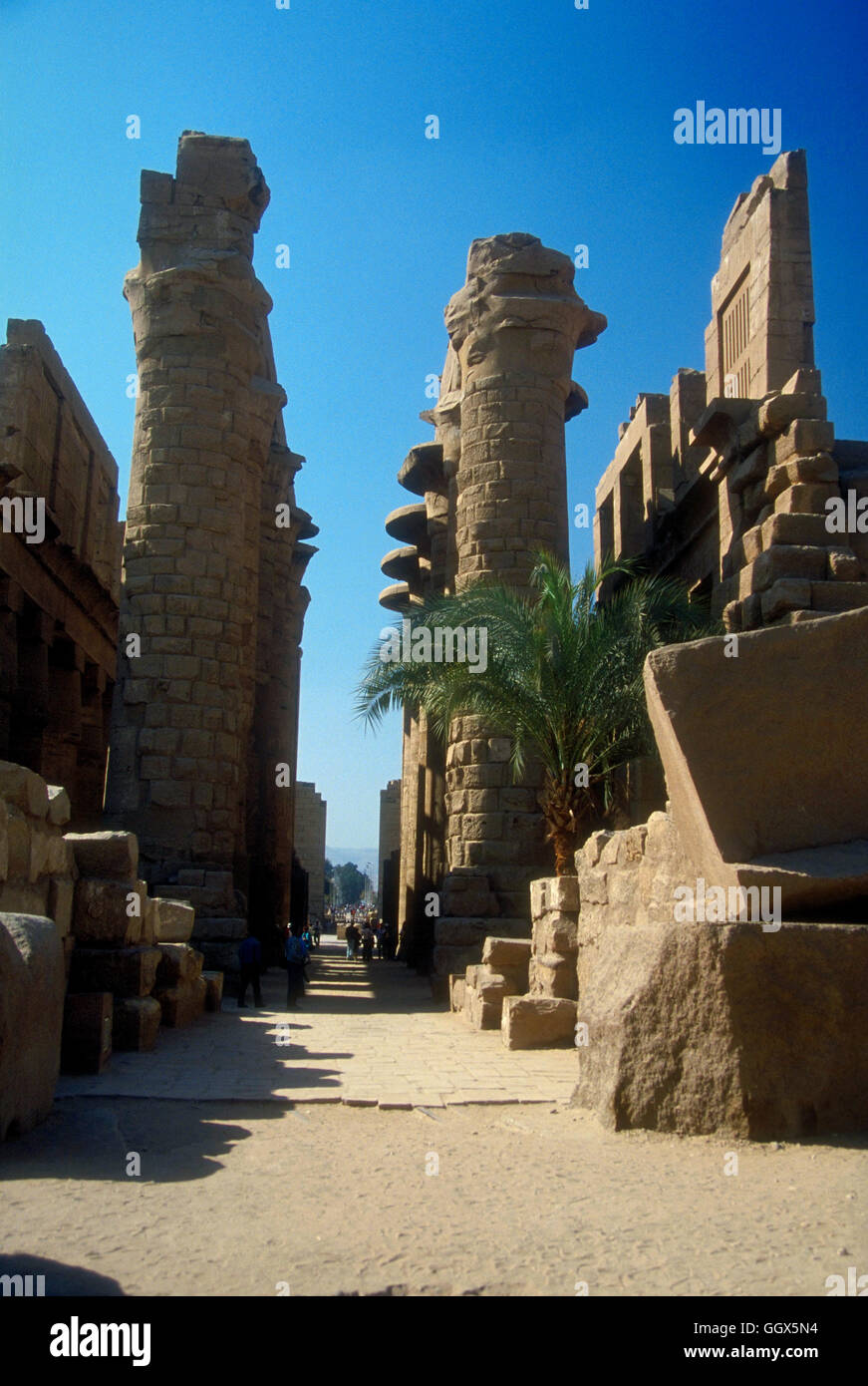 Der Tempel von Karnak in Luxor (Theben). Spalten in den Tempel des Amun-Heiligtum. Neues Königreich Periode. Ägypten. Stockfoto