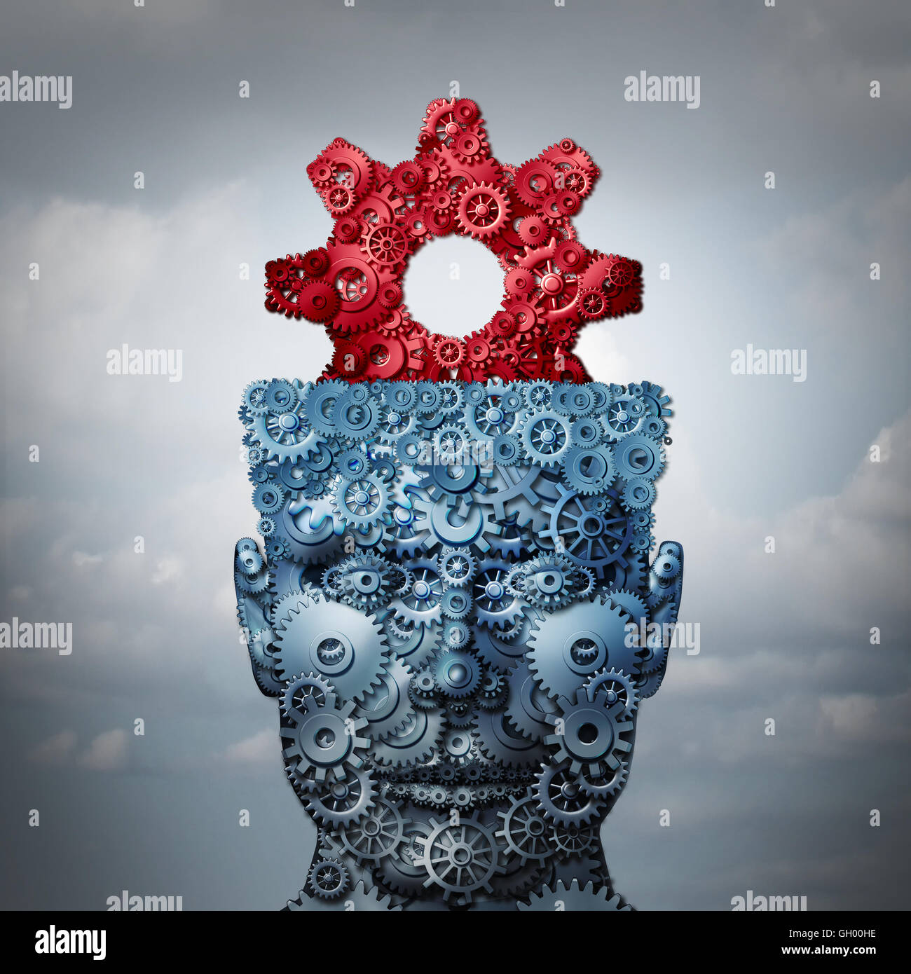 Intelligenz und Innovation Technologien Geschäftskonzept als Metapher für die Kreativwirtschaft Phantasie oder Ingenieurwissenschaften Kreativität Symbol als eine 3D Darstellung. Stockfoto