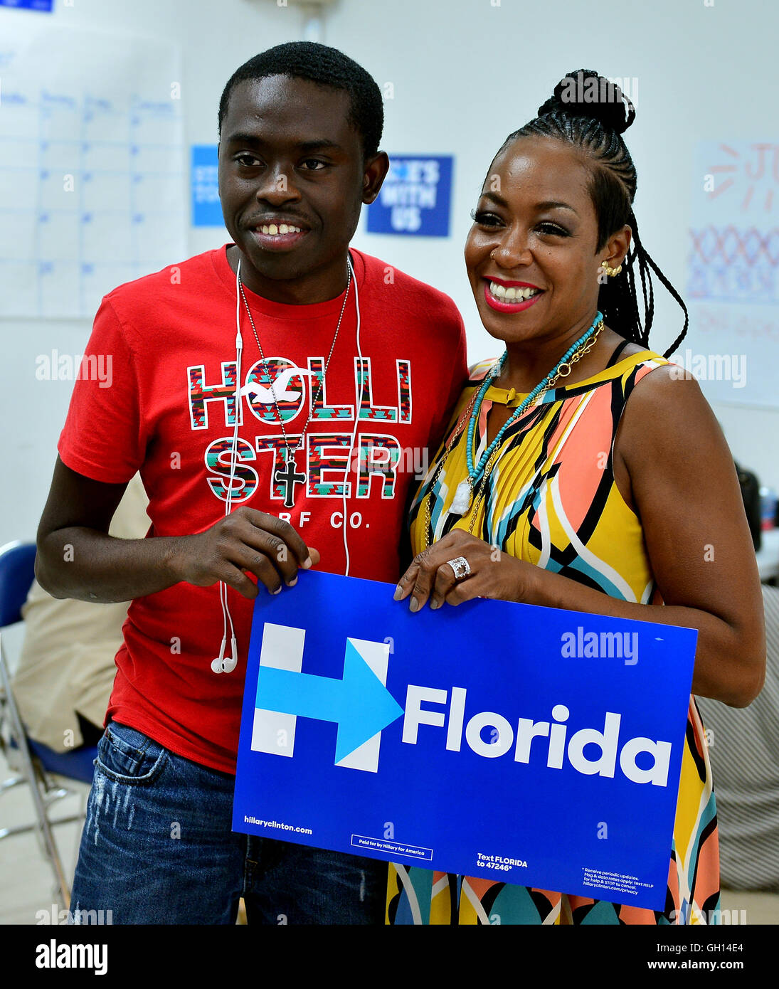 MIAMI GARDENS, FL - AUGUST 06: Tichina Arnold Besuch der Hillary für Florida Freiwilligen Telefon Bank und Wählerregistrierung im Florida demokratische Partei Miami Gardens Büro am Samstag, 6. August 2016 in Miami Gardens, Florida. Bildnachweis: MPI10 / MediaPunch Stockfoto