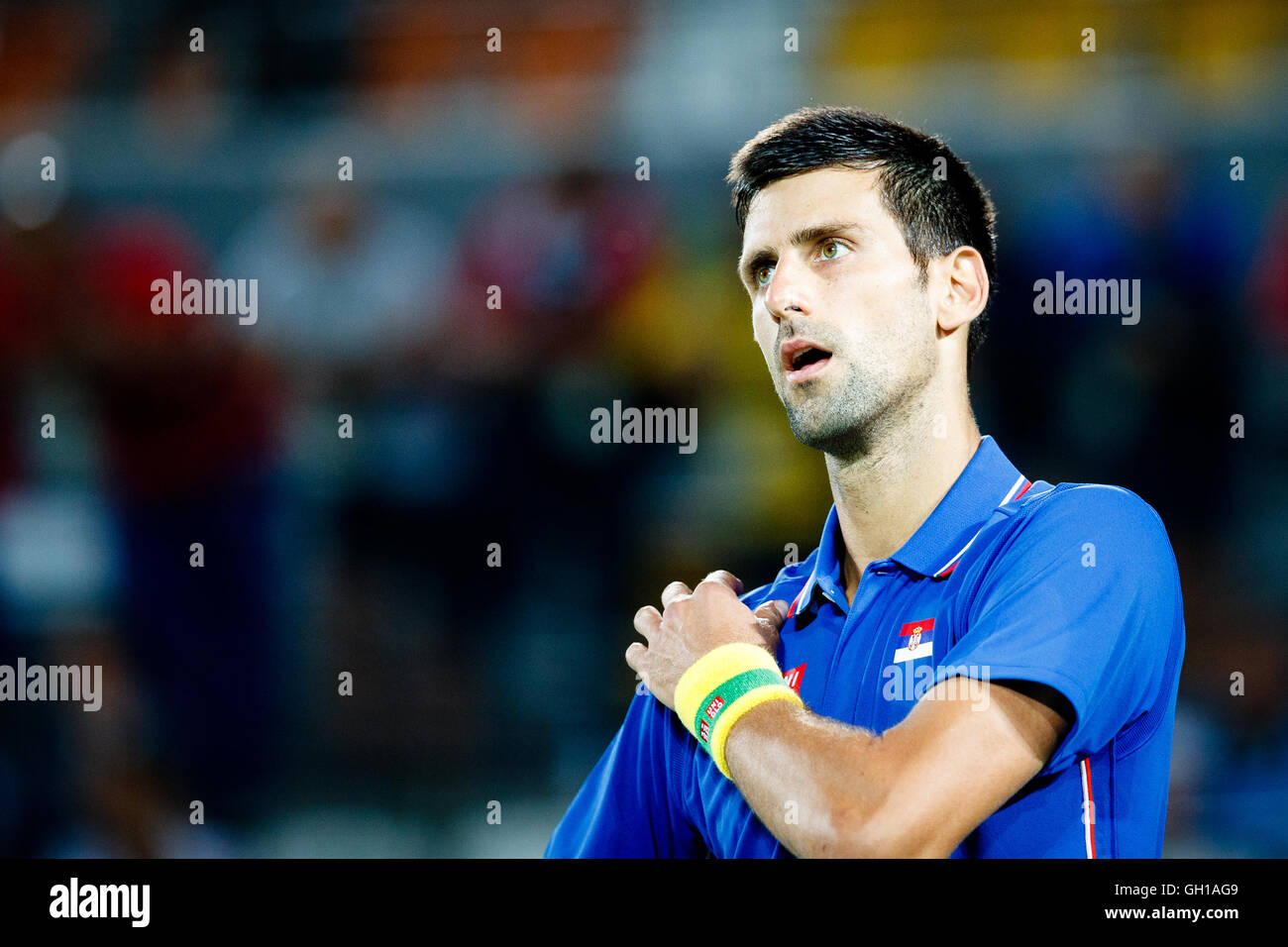 Rio De Janeiro, Brasilien. 7. August 2016. TENNIS - Herren Einzel ersten Runde match zwischen Novak DJOKOVIC (1) und DEL POTRO Juan Martin (ARG) bei den Olympischen Spielen 2016 in Rio De Janeiro. © Petr Toman/World Sport Bilder Stockfoto