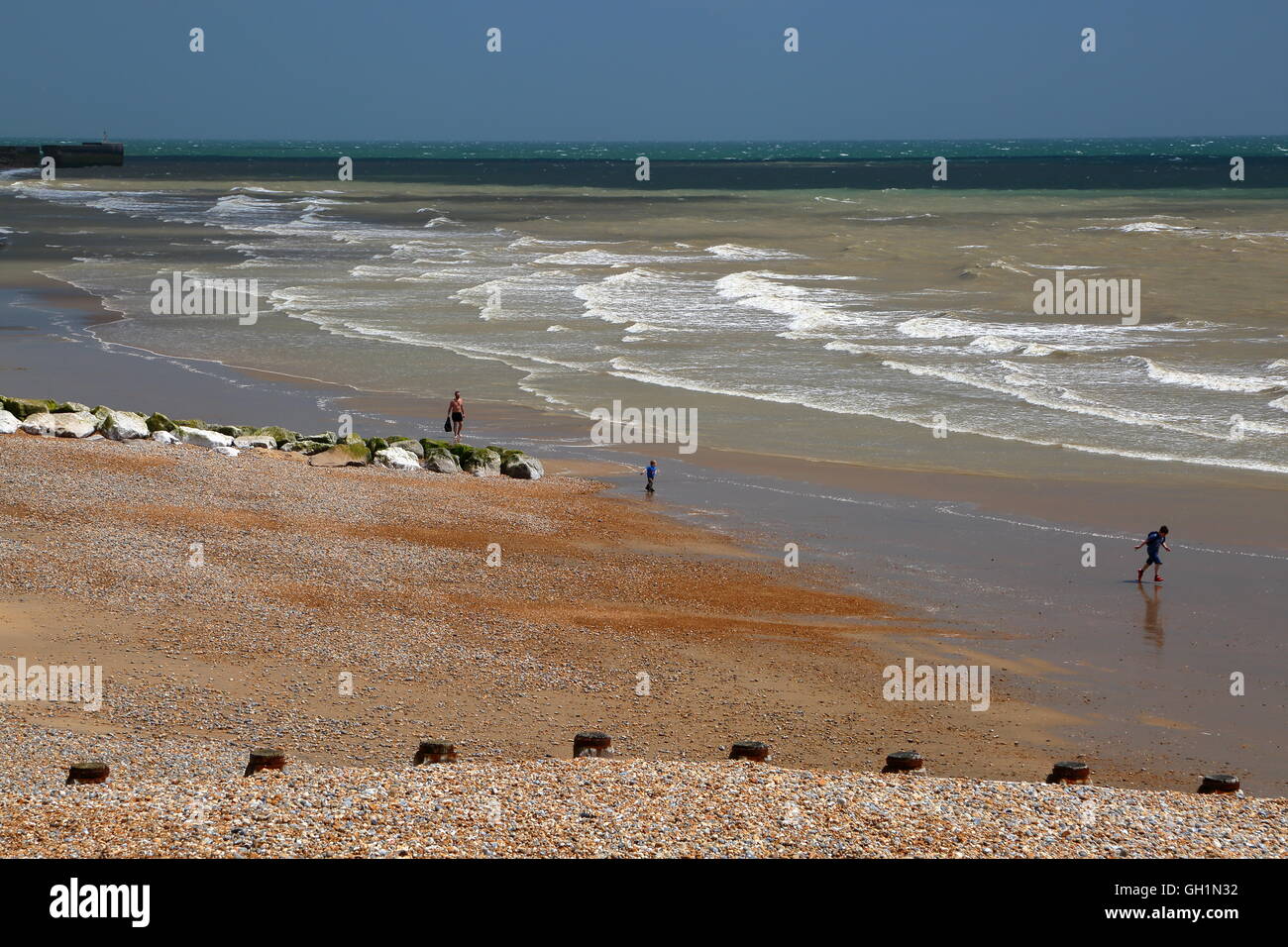 Der Strand in Hastings, Sussex, Großbritannien Stockfoto