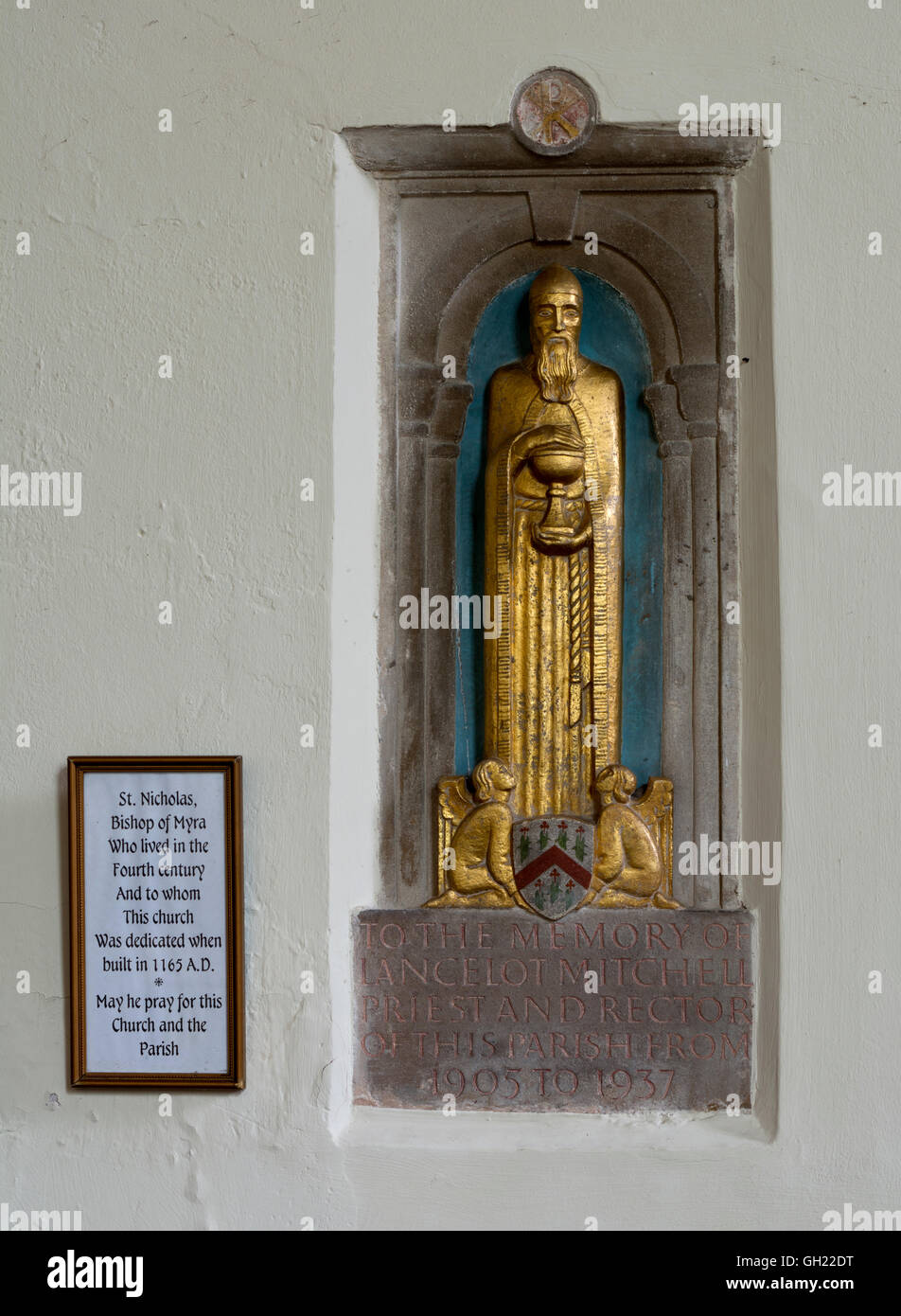 Sankt Nikolaus Bischof von Myra herauszufinden, St.-Nikolaus-Kirche, Curdworth, Warwickshire, England, UK Stockfoto