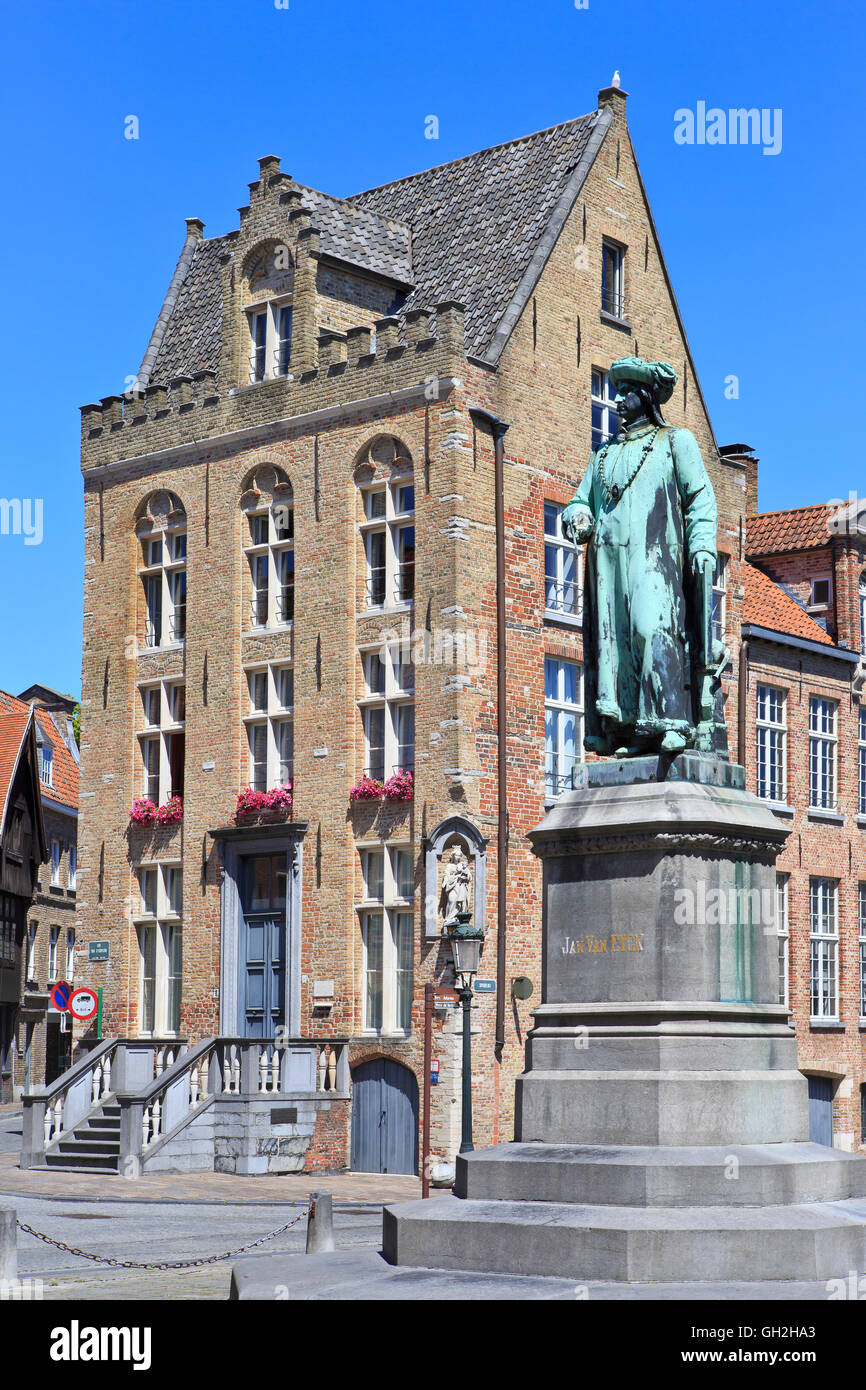 Denkmal des flämischen Malers Jan Van Eyck (ca. 1390-1441) in Brügge, Belgien Stockfoto