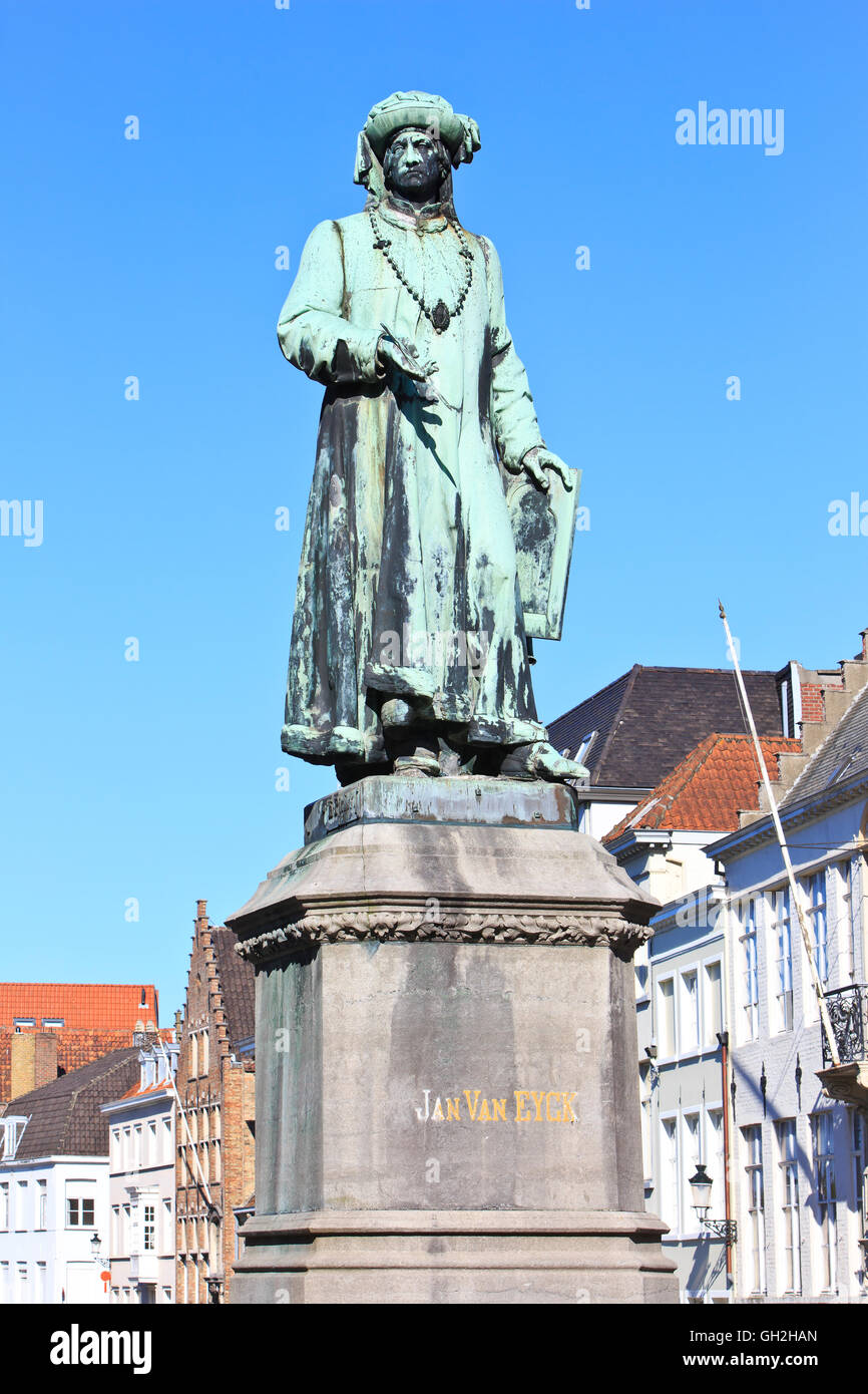Denkmal des flämischen Malers Jan Van Eyck (ca. 1390-1441) in Brügge, Belgien Stockfoto