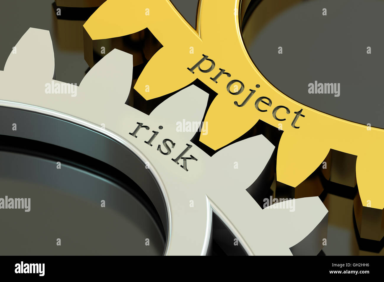 Projekt-Risk-Konzept auf die Zahnräder. 3D-Rendering Stockfoto
