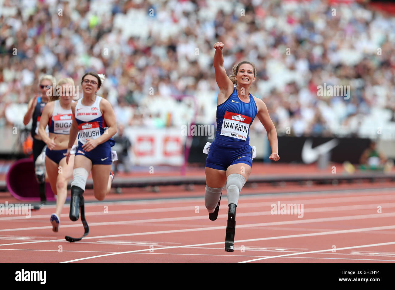 Marlou van RHIJN gewinnen der Frauen 100m T44, 2016 IPC Jubiläumsspiele, Queen Elizabeth Olympic Park, Stratford, London, UK. Stockfoto