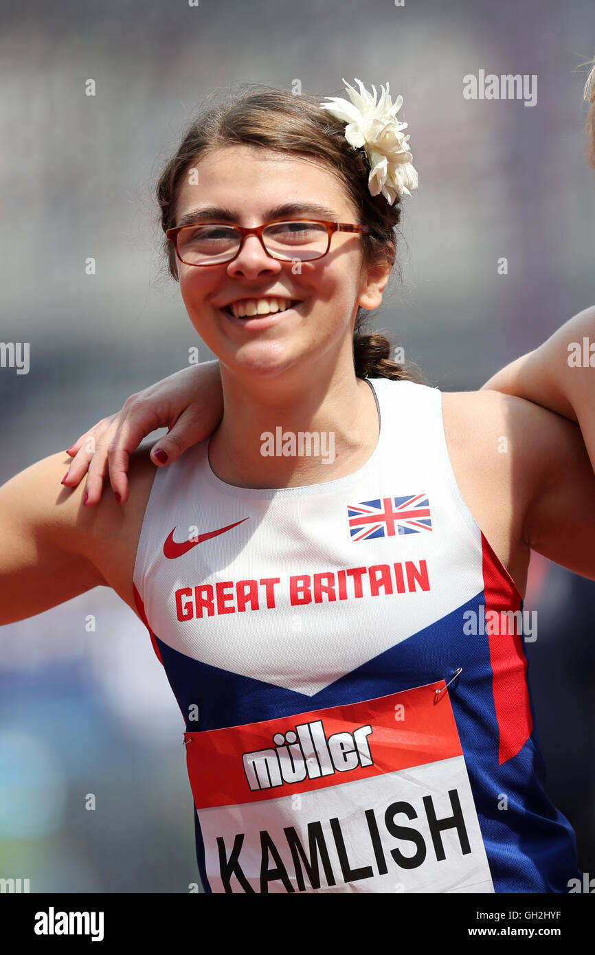 Sophie KAMLISH nach der Frauen 100m T44, 2016 IPC Jubiläumsspiele, Queen Elizabeth Olympic Park, Stratford, London, UK. Stockfoto