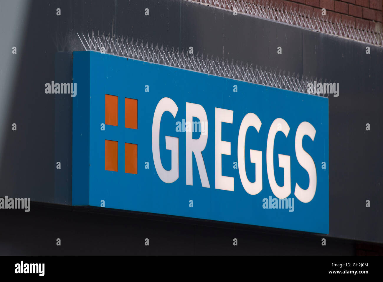 Greggs Bäcker unterzeichnen Logo. Stockfoto