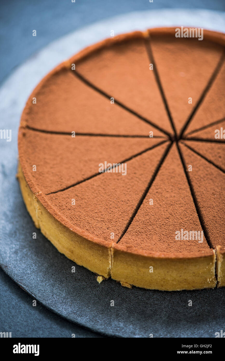 perfekt geschnittene Schokolade Kuchen mit Kakao Stockfoto