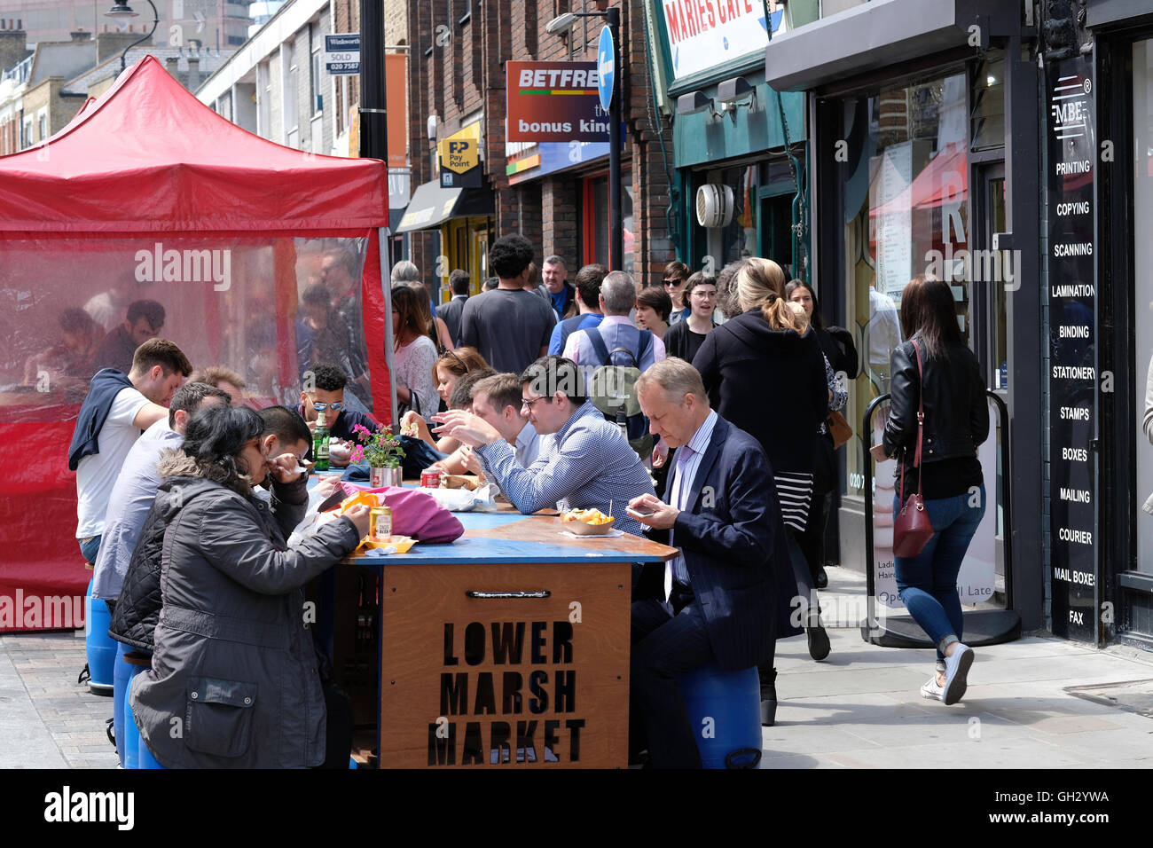 Essensstände, untere Marsh, Waterloo, Großbritannien Stockfoto