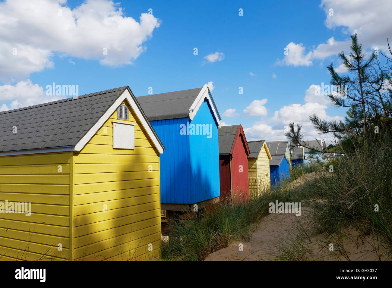 Rückansicht des Strandhütten beim Wells-Next-the-Sea, Norfolk, England. Stockfoto
