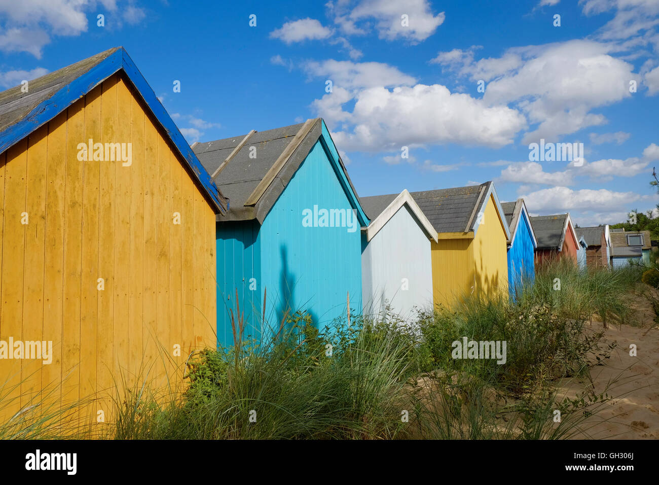 Rückansicht des Strandhütten beim Wells-Next-the-Sea, Norfolk, England. Stockfoto