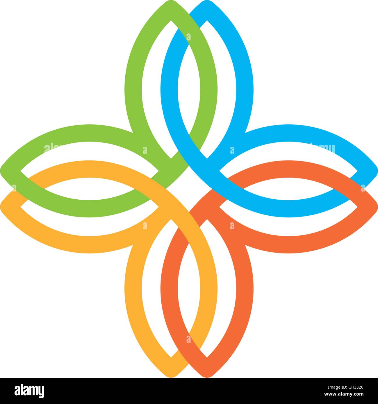 Isolierte abstrakt bunt Kreuz Vektor-Logo. Medizinische Logo. Blumen Blüten Illustration. Floral dekoratives Element. Klinik und Krankenhaus-Emblem. Naturprodukte-Symbol. Stock Vektor