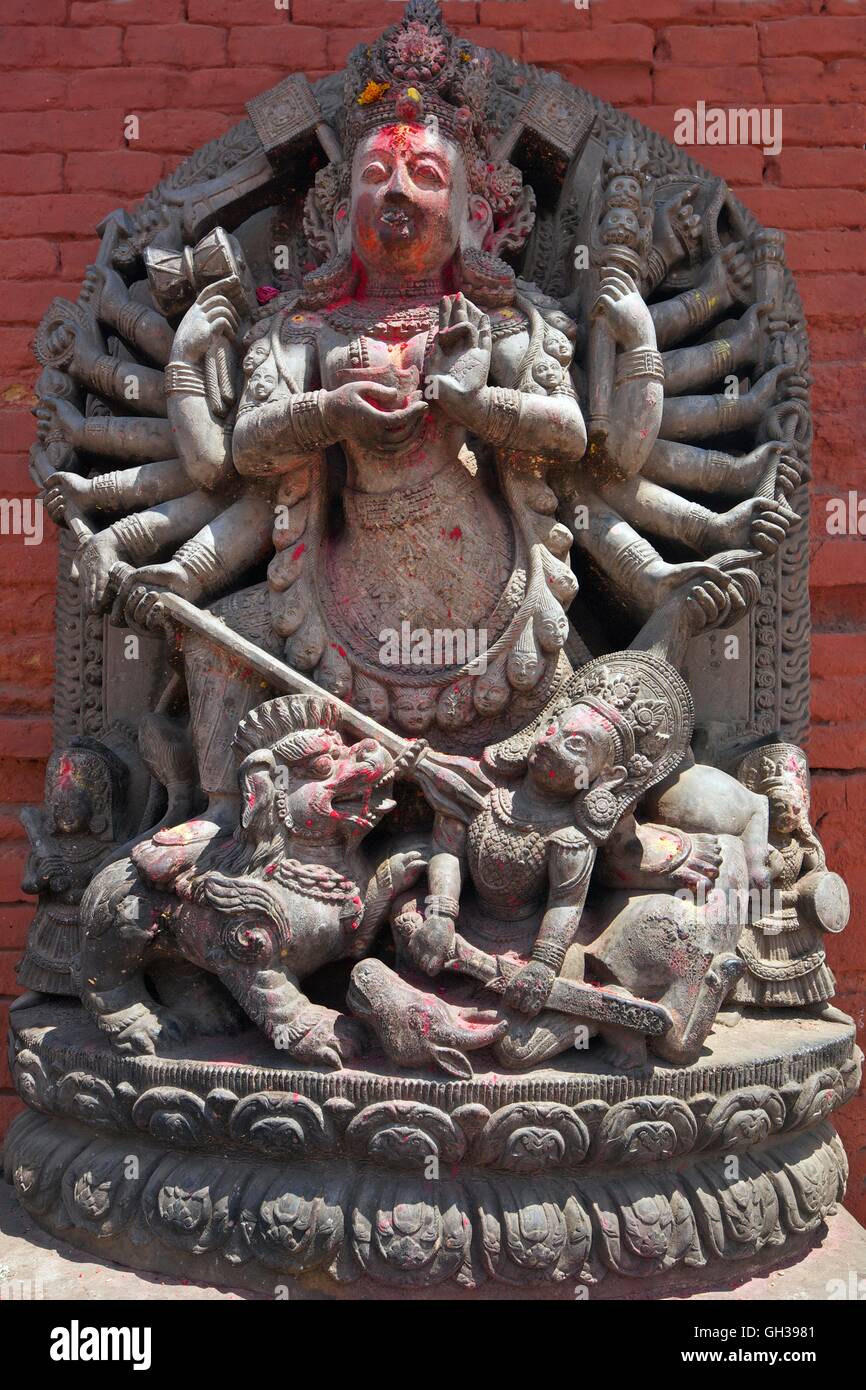 Alte Steinmetz Ugrachandi, Hindu-Gott, 17. Jahrhundert, Durbar Square, UNESCO-Weltkulturerbe, Bhaktapur, Kathmandu Stockfoto