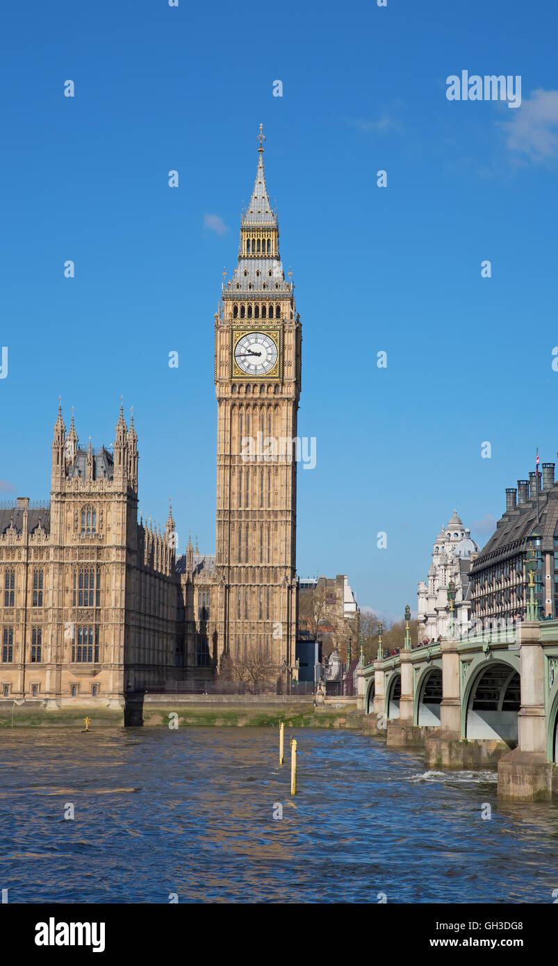 Uhrturm der berühmten Big Ben in London, Vereinigtes Königreich. Stockfoto