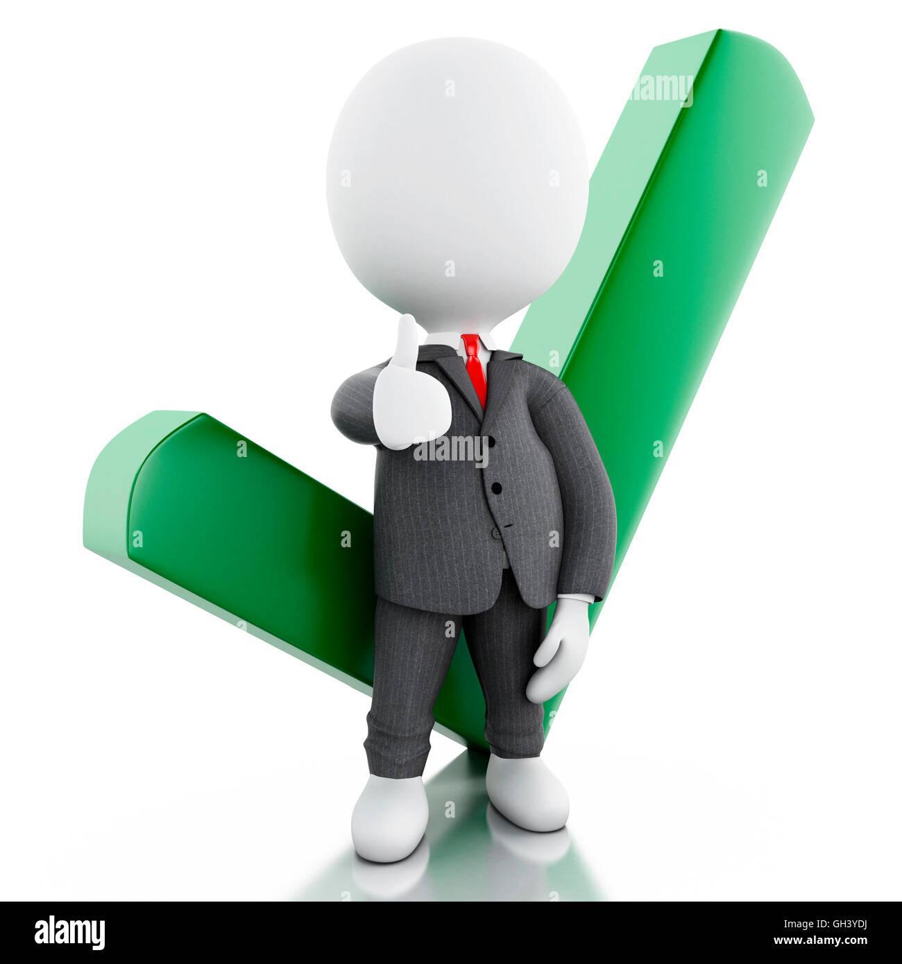 3D Illustration. Weiße Geschäftsleute mit Häkchen. Erfolgskonzept. Isolierten weißen Hintergrund Stockfoto