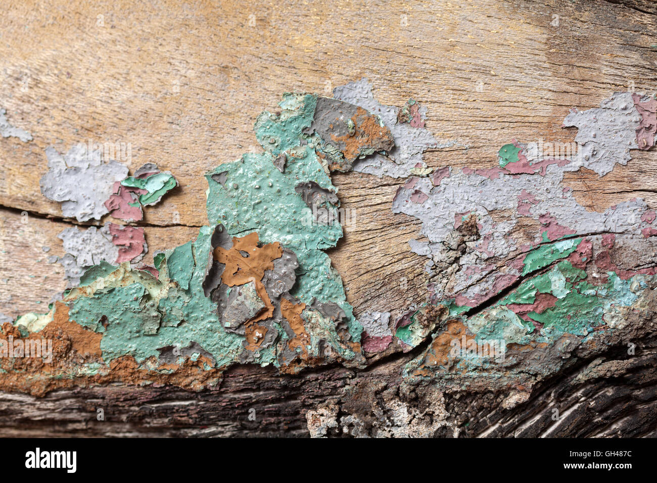 Textur der alten Farbe auf rostigen Holzoberfläche Stockfoto