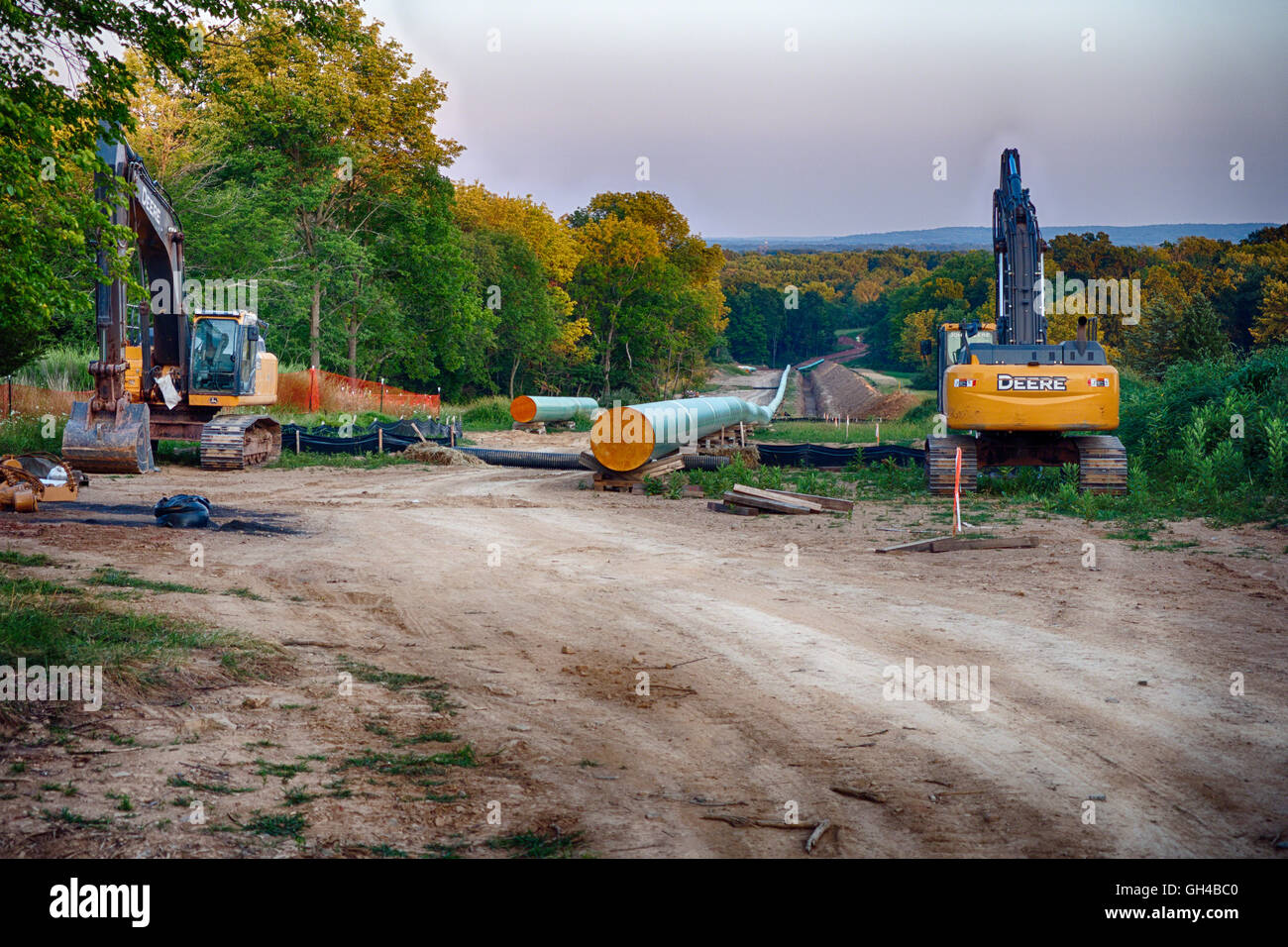 High Angle View ein Erdgas Pipeline Bau, Penn Ost Pipilens Readington Hunterdon County, New Jersey Stockfoto