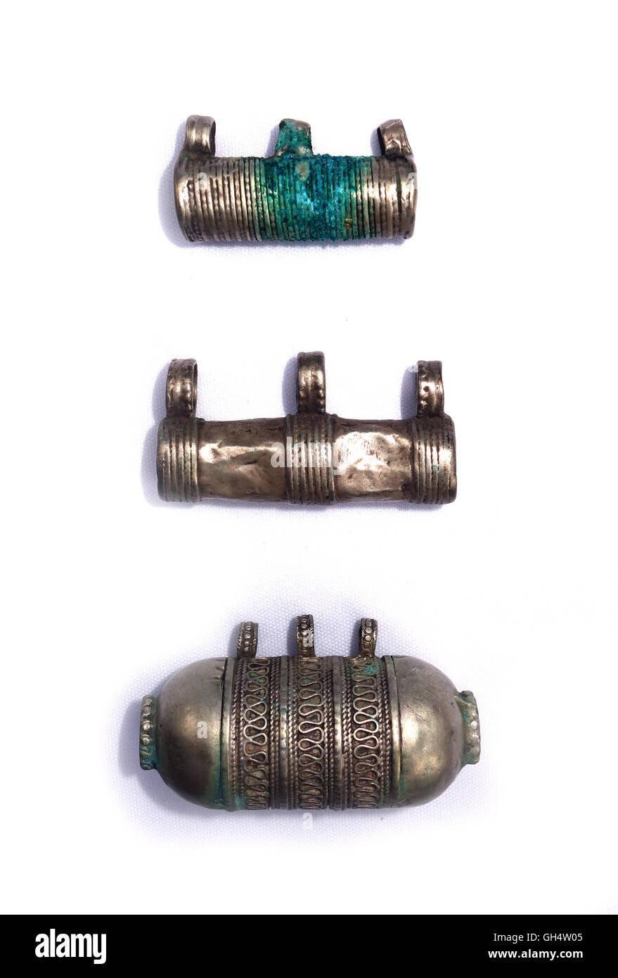Antike Münze Silber Amulett Kasten Anhänger, vermutlich Teile des größeren Hirz Halsketten, Addis Abeba, Äthiopien Stockfoto