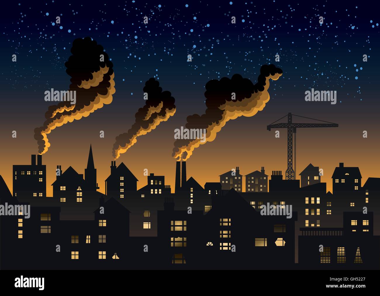 Einer verschmutzten Industriestadt eine Nacht. Stock Vektor