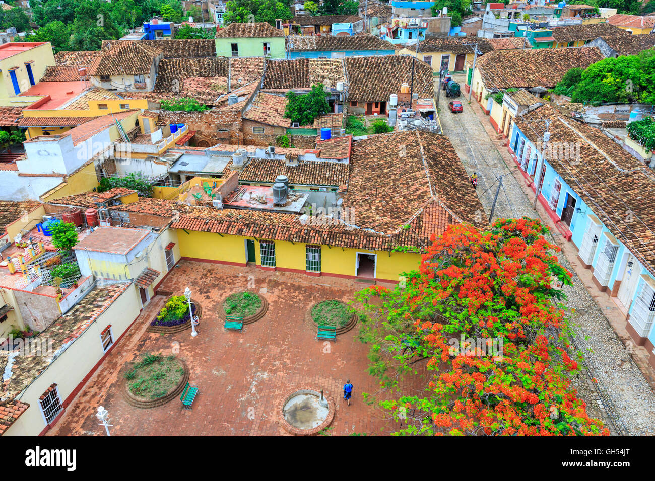 Blick von oben auf die Altstadt von Trinidad, ein UNESCO-Weltkulturerbe, Provinz Sancti Spiritus, Kuba Stockfoto