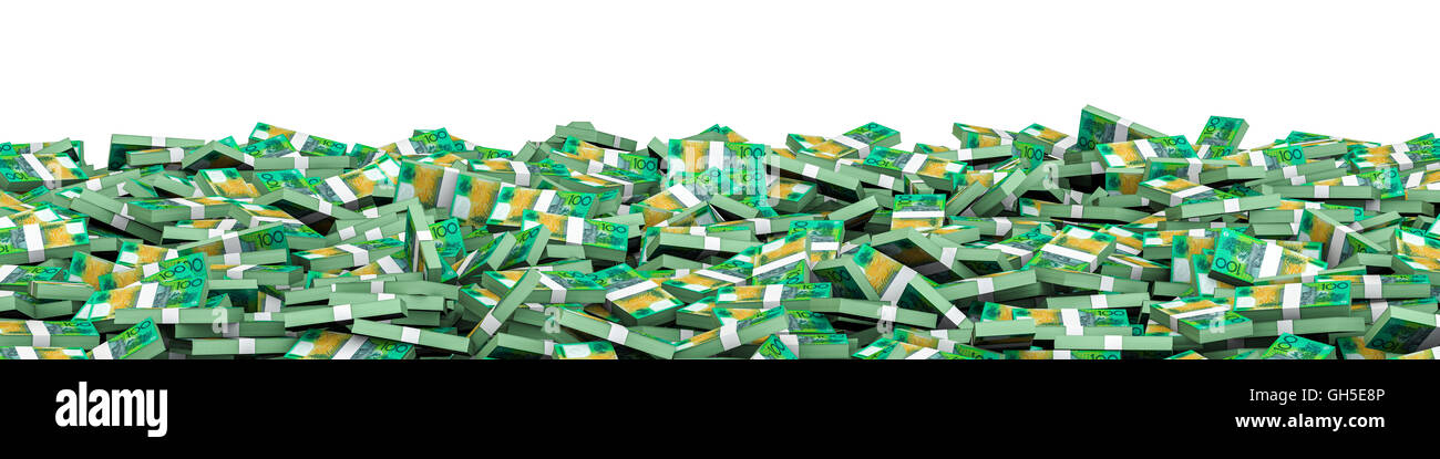 Panorama stapelt australische Dollar / 3D Darstellung der Panorama Stapel von australischen hundert-Dollar-Scheine Stockfoto