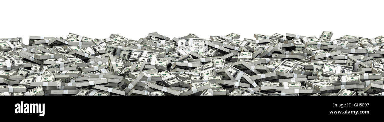 Panorama stapelt Dollar / 3D Darstellung der Panorama Stapel von hundert-Dollar-Scheine Stockfoto