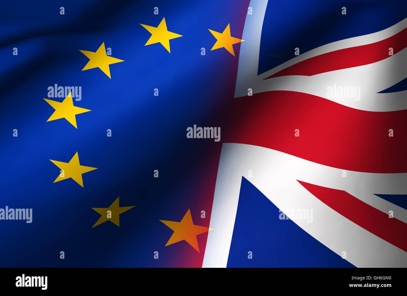 Brexit britischen Referendum UK Hintergrund Konzept mit Union Jack Fading mit Europäischen Union Flag 3D Illustration. Stockfoto