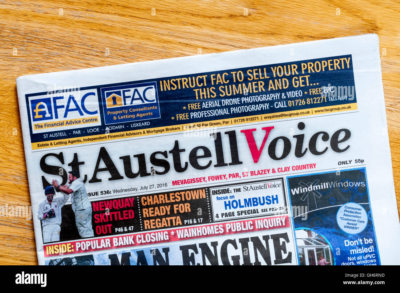 St Austell Voice, Cornish Lokalzeitung. Stockfoto